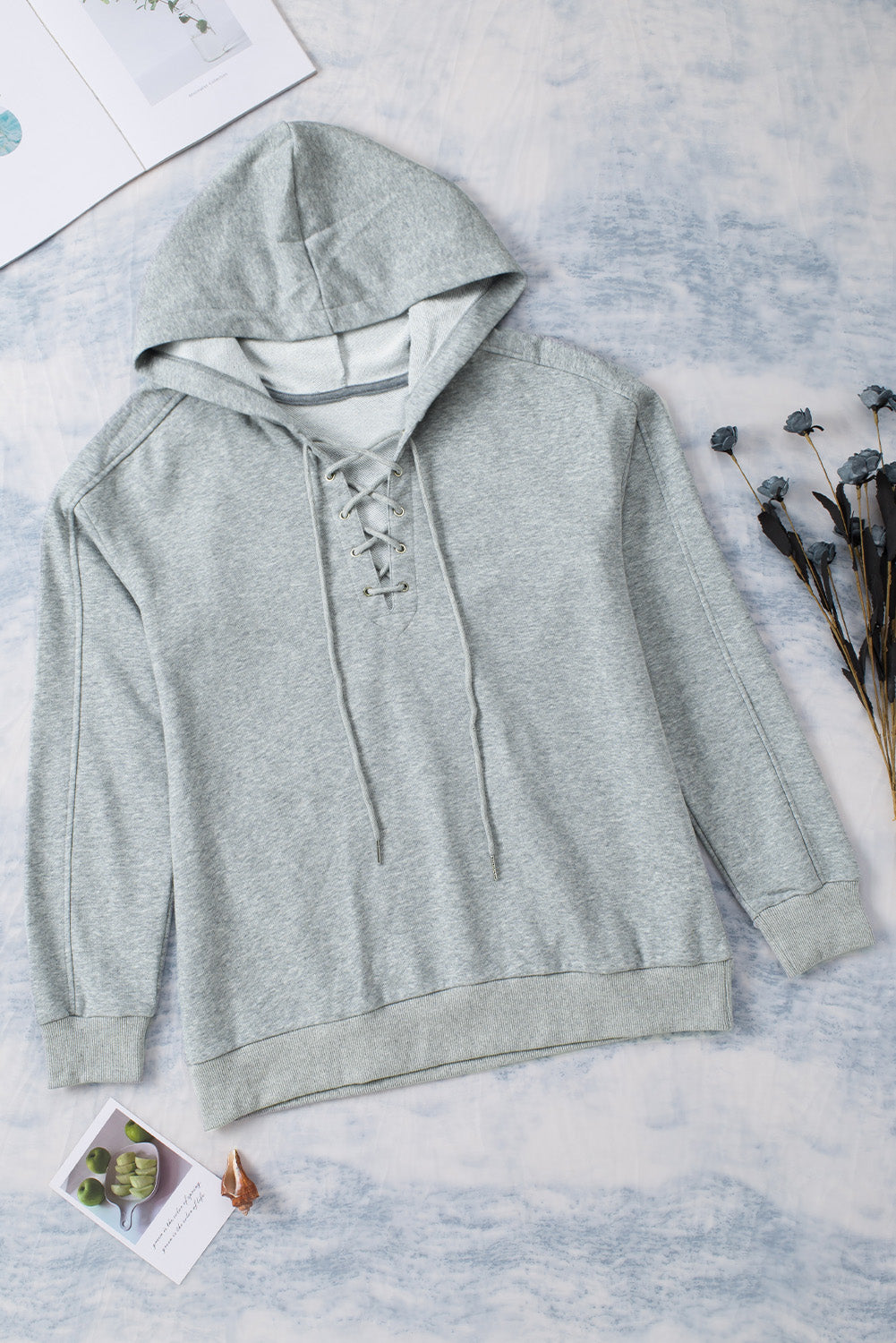 Lace-Up Dropped Shoulder Hoodie - Luxe4Everyday Light Gray / S Hoodie