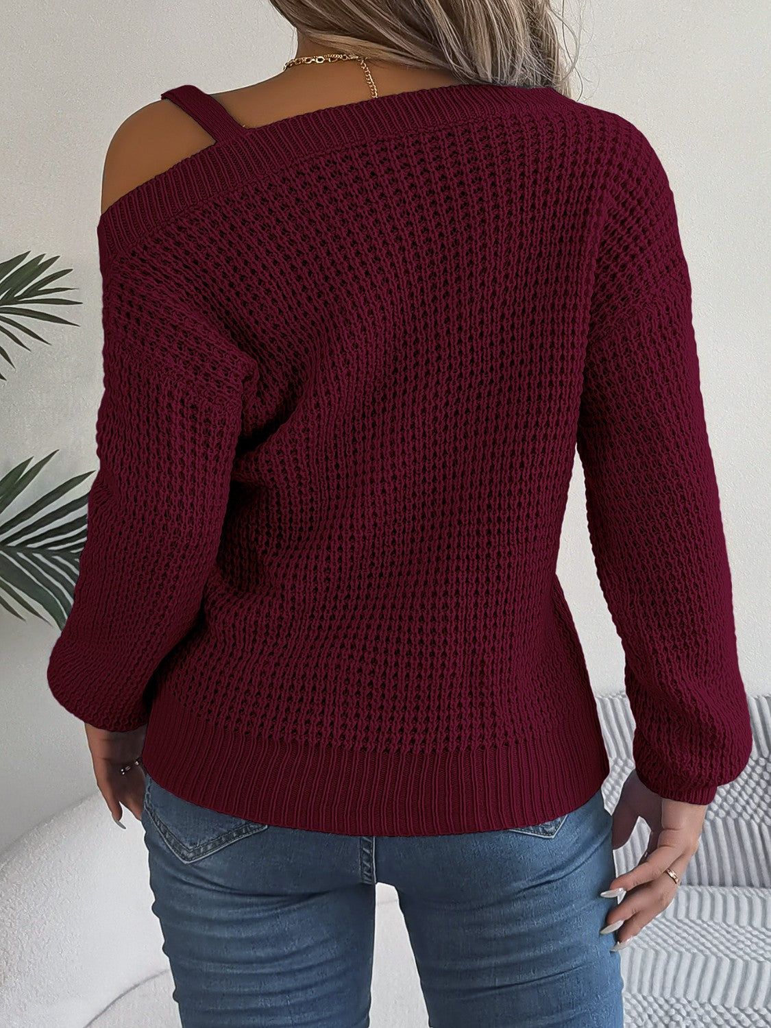 Asymmetrical Neck Long Sleeve Sweater - Luxe4Everyday Sweater