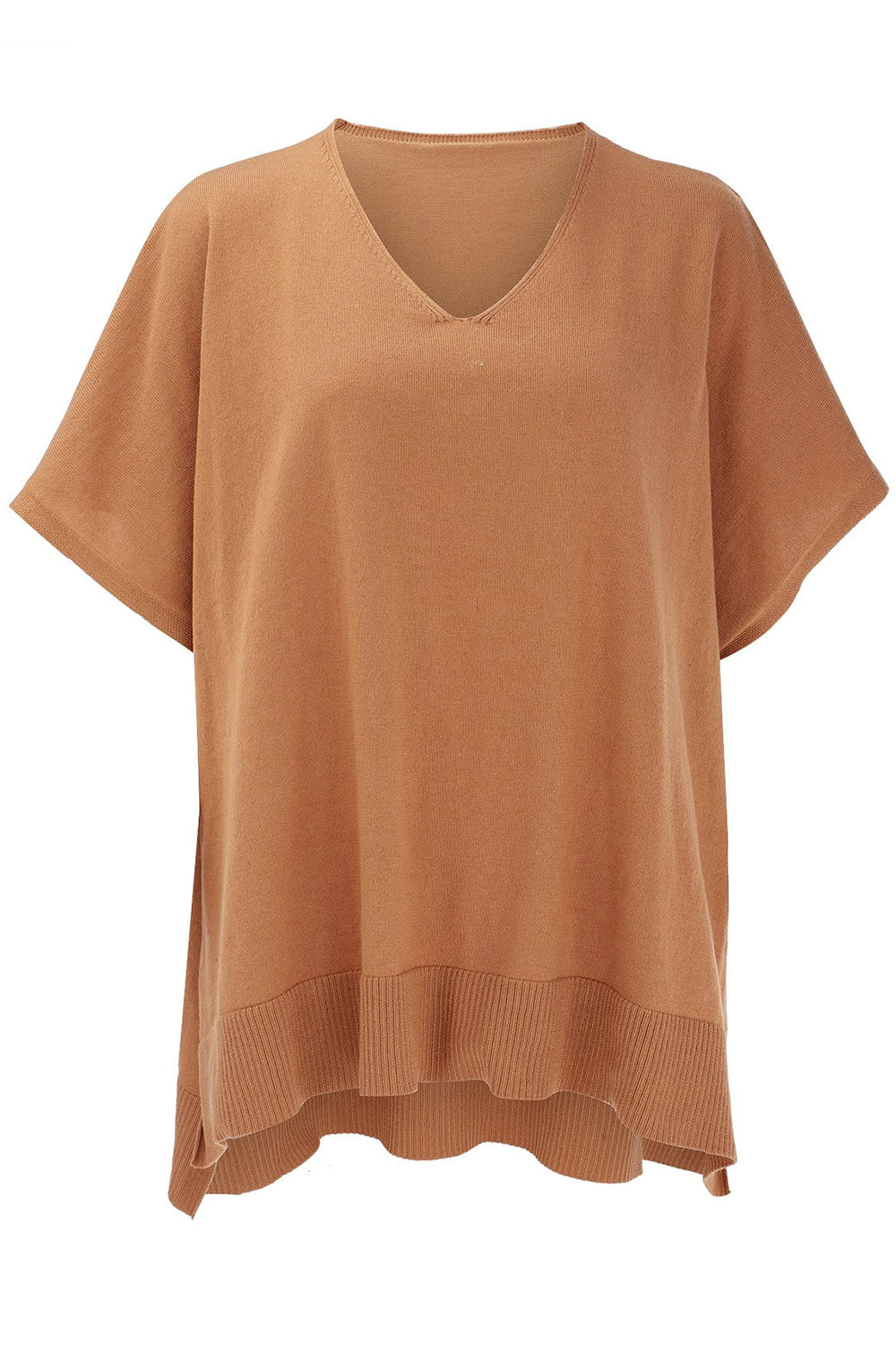 Slit V-Neck Half Sleeve Knit Top - Luxe4Everyday Caramel / S Sweater