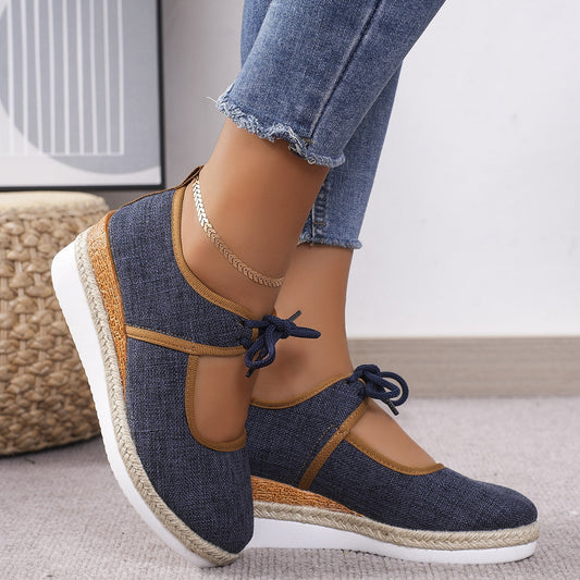 Tied Cutout Wedge Slip-Ons - Luxe4Everyday Navy / 36(US5) Shoes