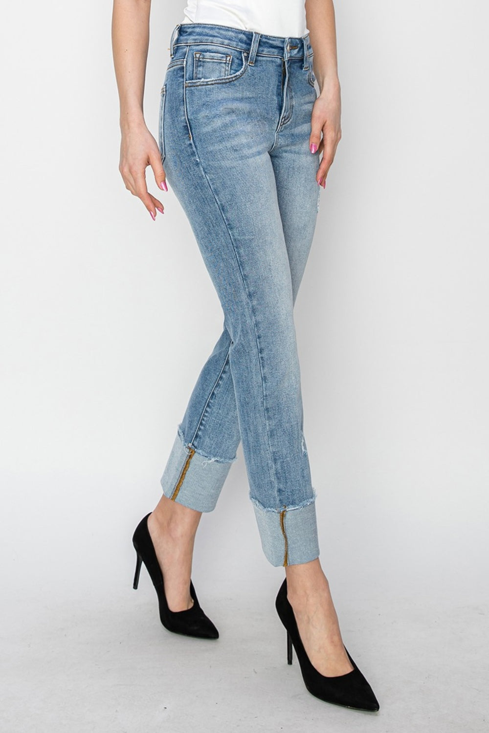 RISEN Full Size High Rise Cuffed Slim Straight Jeans - Luxe4Everyday Jeans