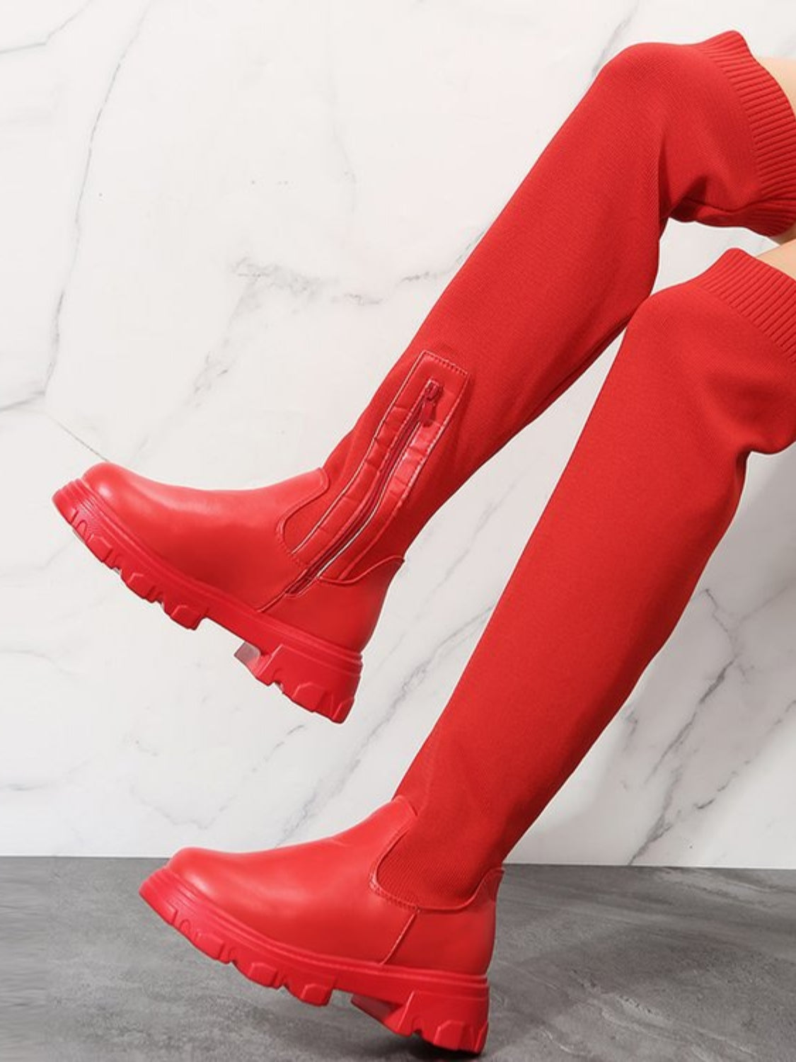 PU Leather Round Toe Platform Boots - Luxe4Everyday Red / 36(US5) Boots