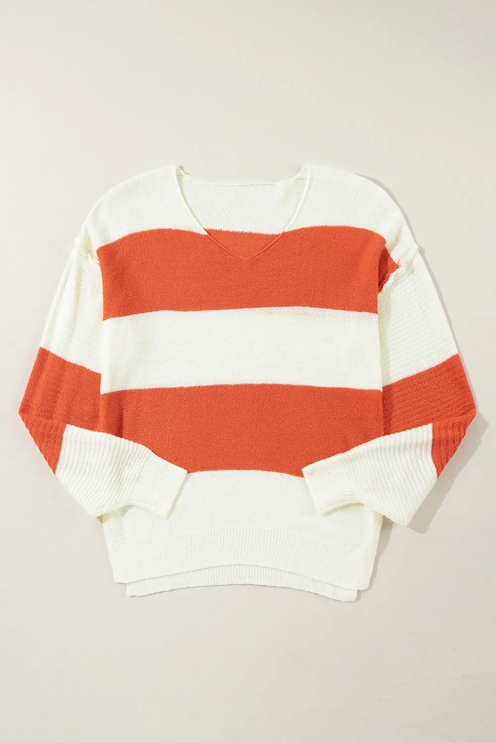 Color Block Dropped Shoulder V-Neck Sweater - Luxe4Everyday Sweater