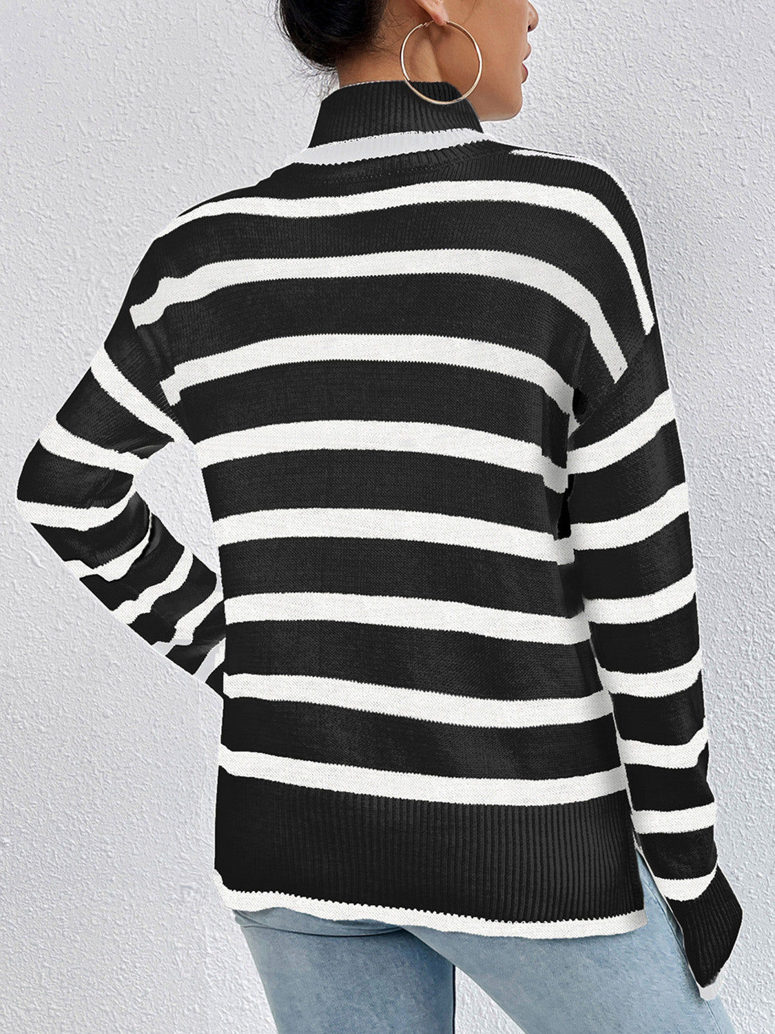 Striped Turtleneck Long Sleeve Sweater - Luxe4Everyday Black / S Sweater