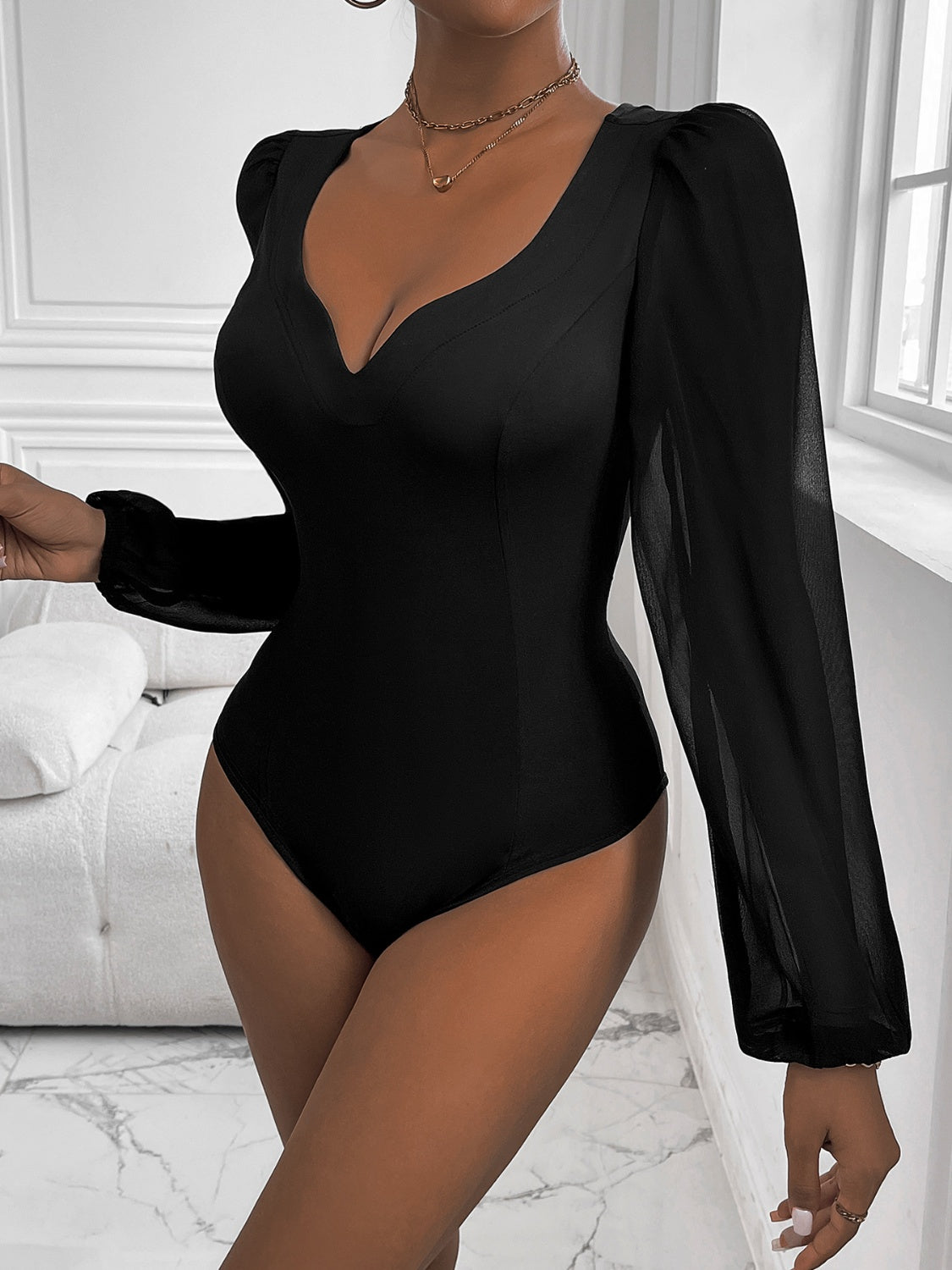 Perfee Sweetheart Neck Long Sleeve Bodysuit - Luxe4Everyday Bodysuit