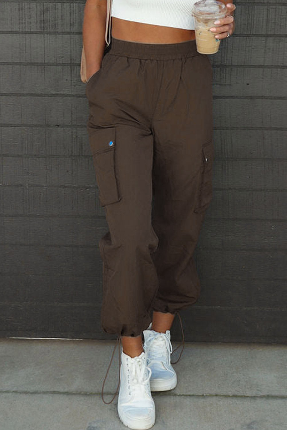 Drawstring Elastic Waist Pants with Pockets - Luxe4Everyday Mocha / S Pants