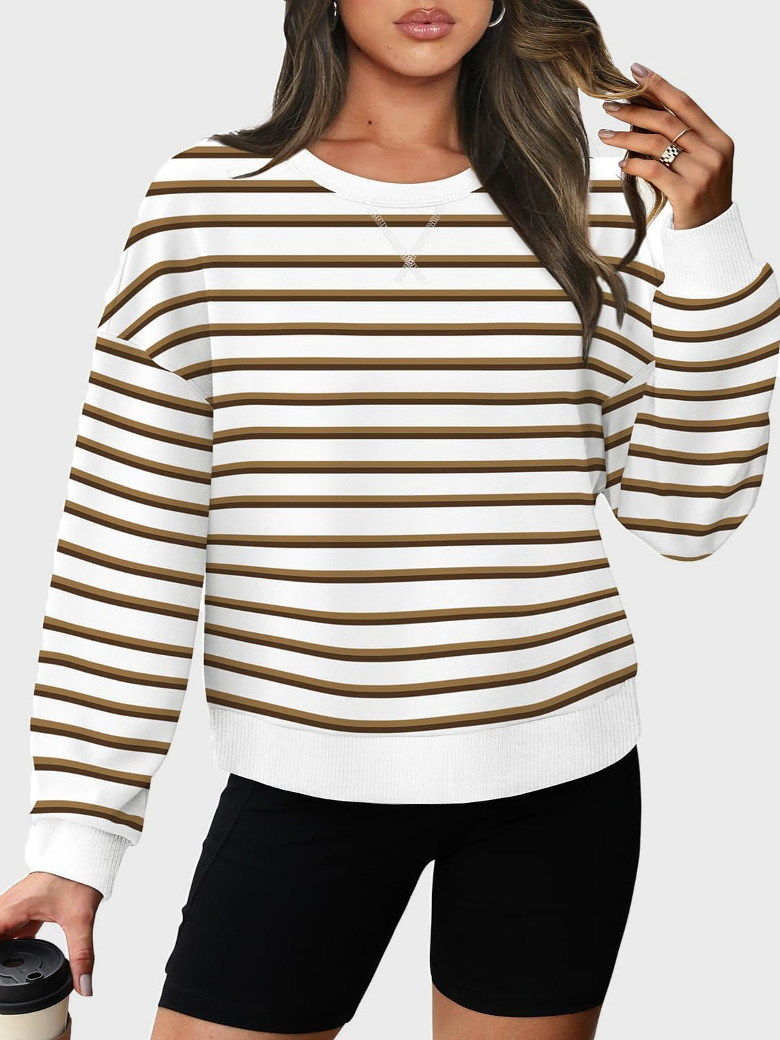 Lovelet Striped Round Neck Long Sleeve Sweatshirt - Luxe4Everyday Camel / S Sweater