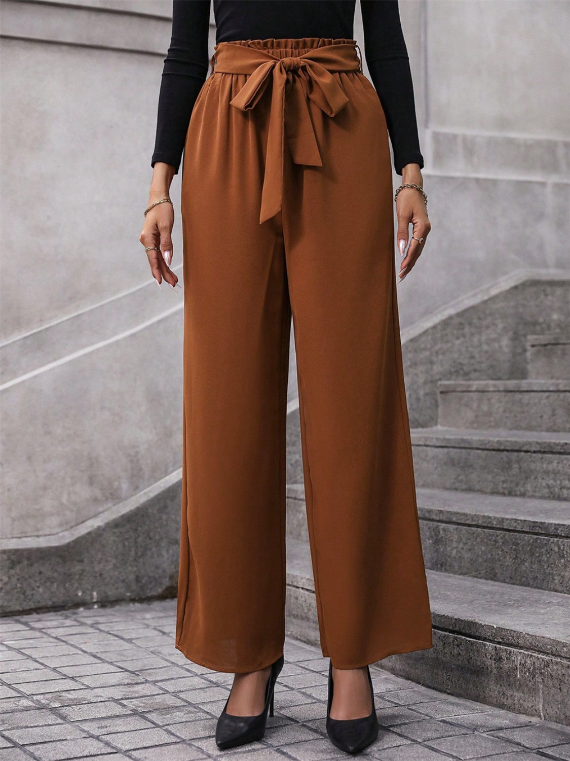 Tied Wide Leg Pants - Luxe4Everyday Caramel / S Pants