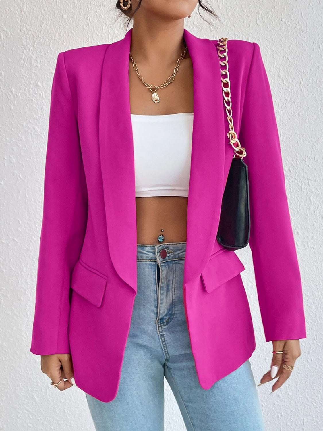 Shawl Collar Long Sleeve Blazer - Luxe4Everyday Hot Pink / S Blazer