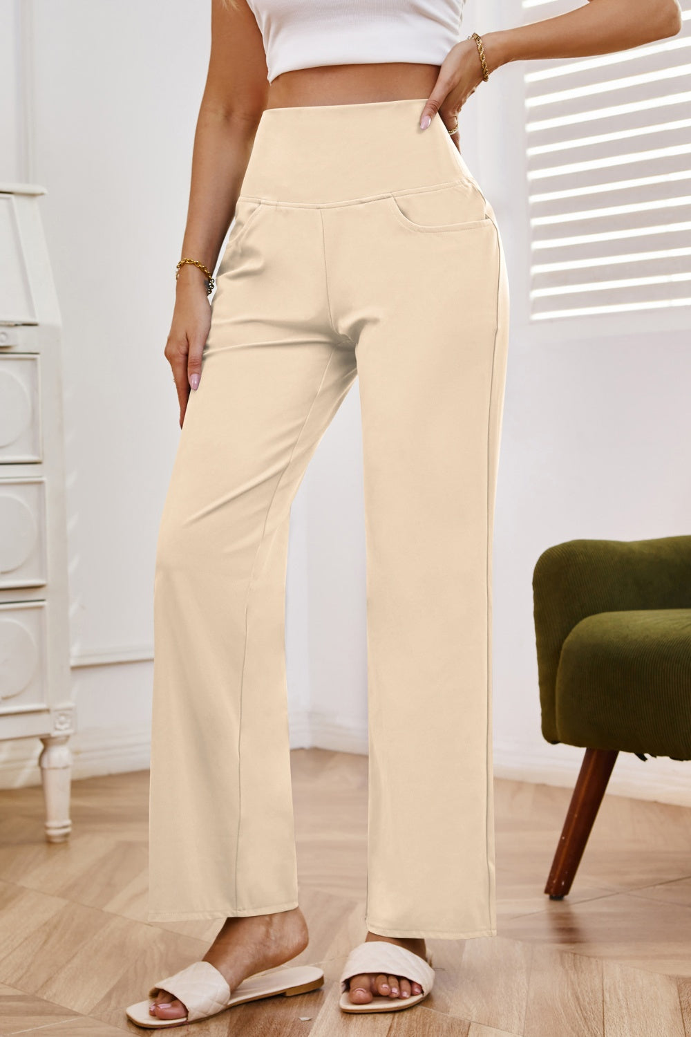 High Waist Wide Leg Pants with Pockets - Luxe4Everyday Pants