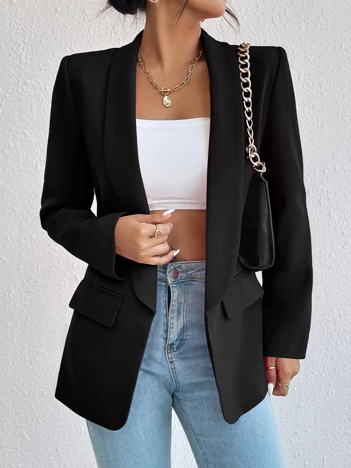 Shawl Collar Long Sleeve Blazer - Luxe4Everyday Blazer