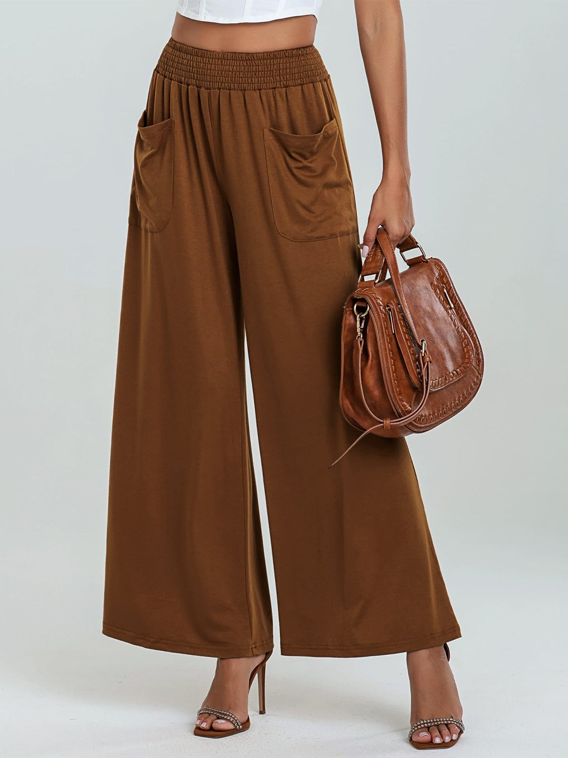 Pocketed Elastic Waist Wide Leg Pants - Luxe4Everyday Pants