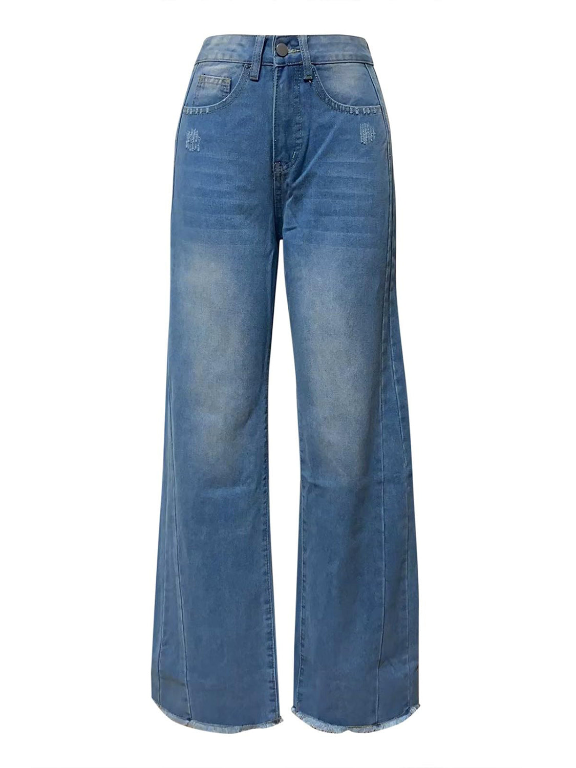 Raw Hem Wide Leg Jeans with Pockets - Luxe4Everyday Jeans